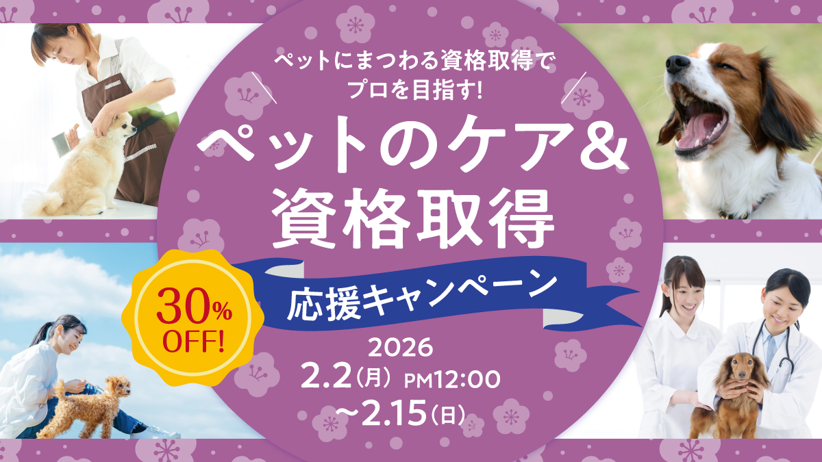 30%OFF！ペットのケア＆資格取得応援キャンペーン